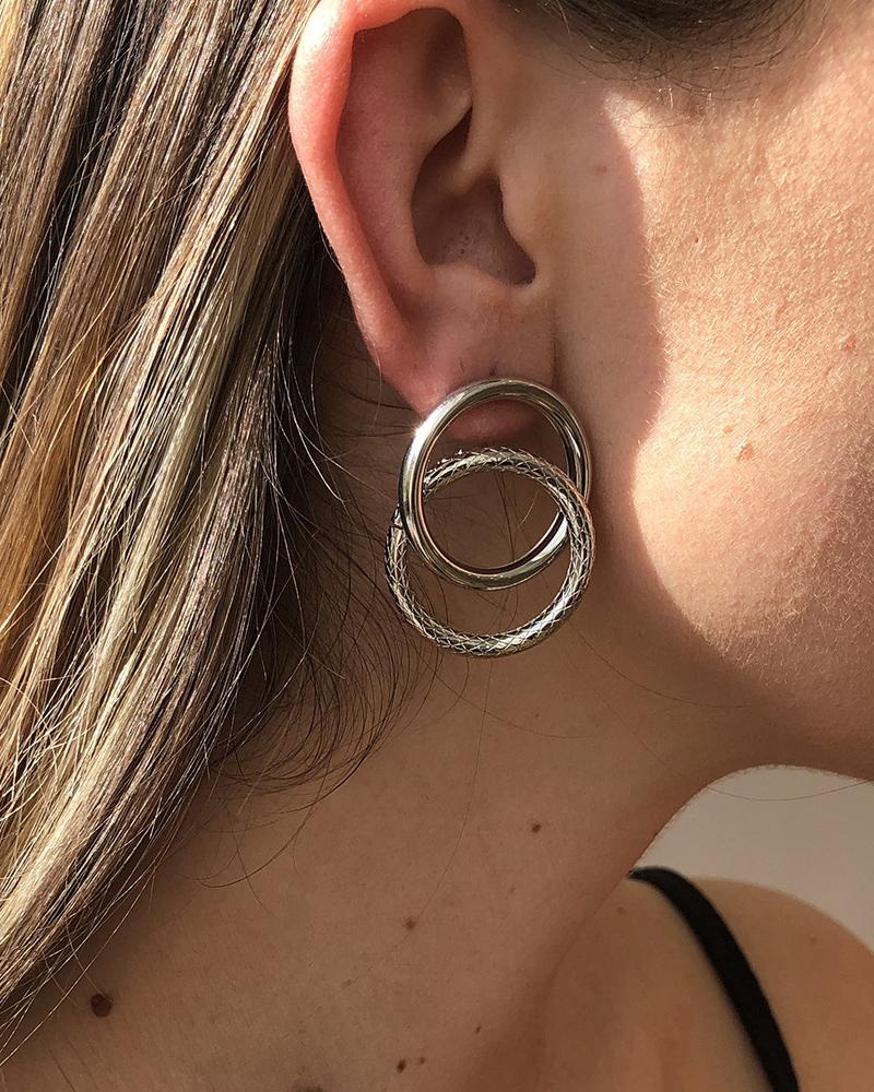 

1Pair Simple Double Circle Drop Earrings, Silver