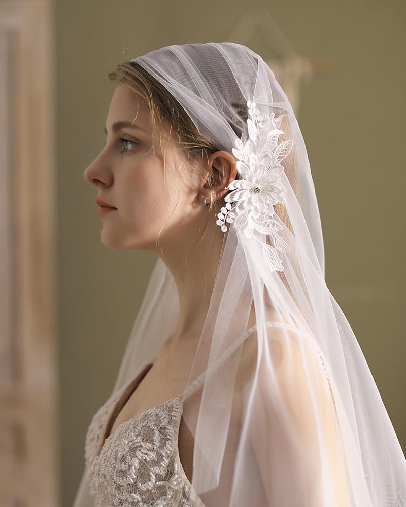 

Vintage Floral Pattern Sheer Mesh Wedding Bridal Veil, White