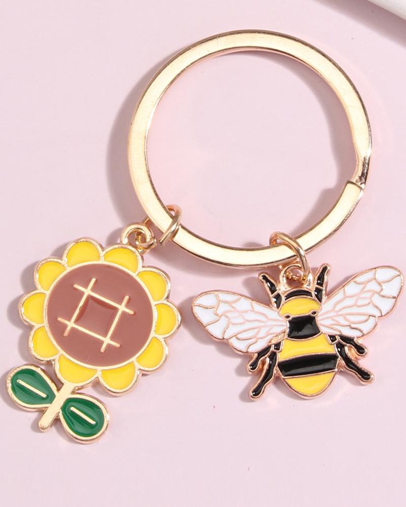 

1pc Sunflower Bee Pattern Trendy Key Ring, Multicolor
