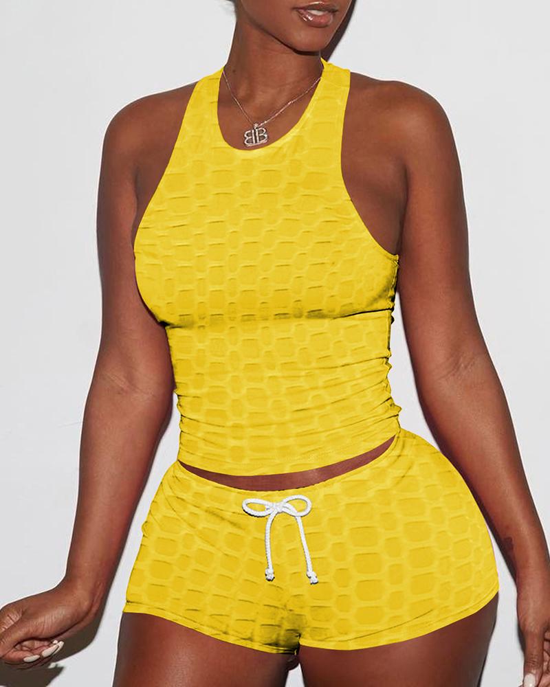 

Bubble Textured Drawstring Active Sets, Yellow