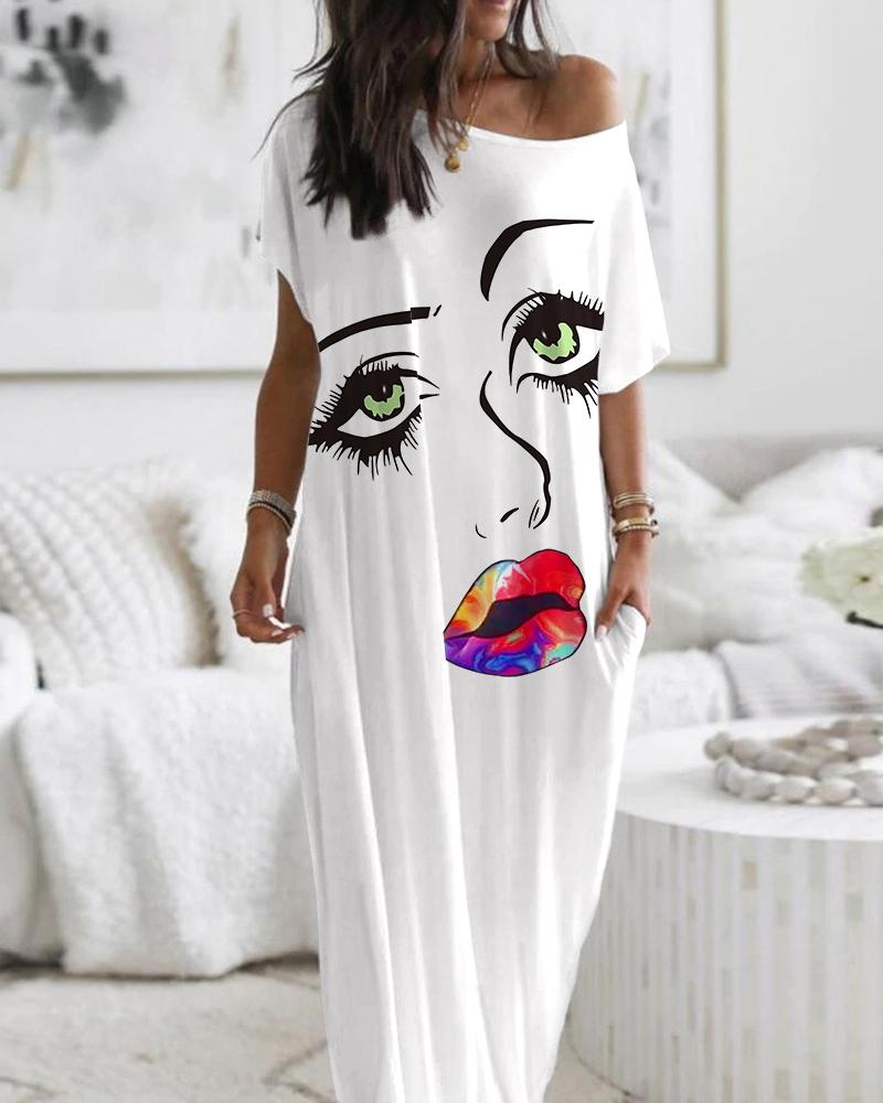 

Abstract Figure Print Pocket Detail Maxi Dress, White