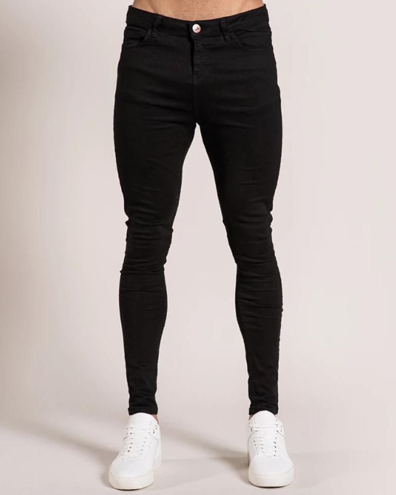 

Solid Color Skinny Jean Pants, Black