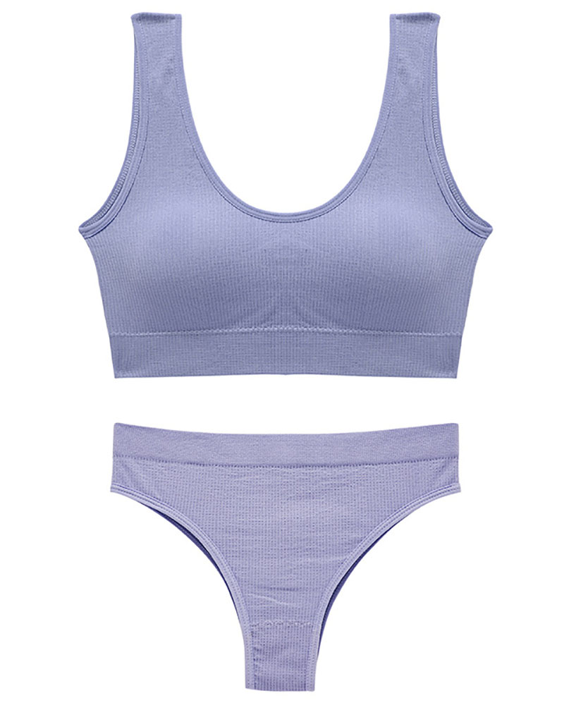 

U Neck Seamless Sleeveless Bra Set, Blue