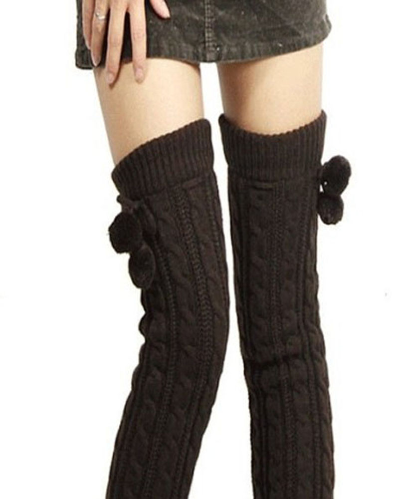 

Cable Knit Leg Warmers Over Knee Thigh High Footless Socks, Coffee