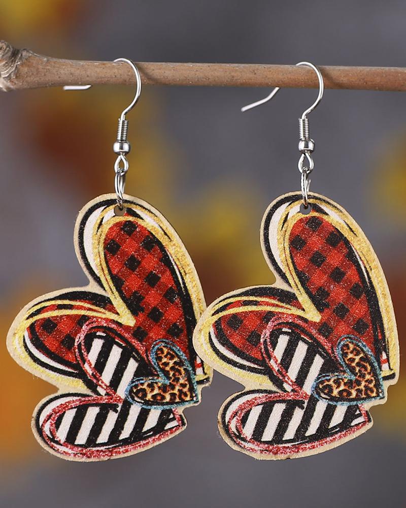 

1Pair Valentine's Day Plaid Striped Heart Shaped Drop Earrings, Orange