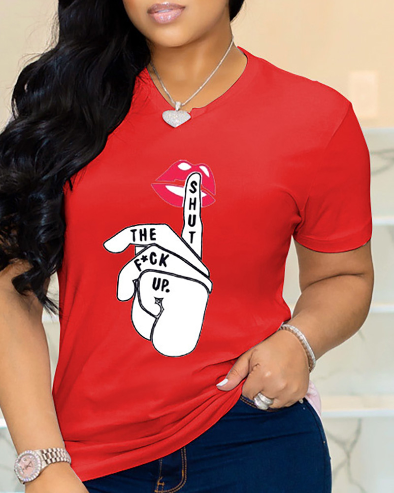 

Lip Hand Print Short Sleeve T-Shirt, Red