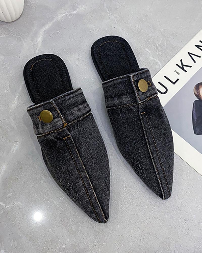 

Denim Point Toe Outdoor Slippers, Black