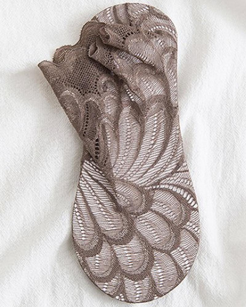 

Crochet Lace Hollow-out Non Slip Socks, Coffee