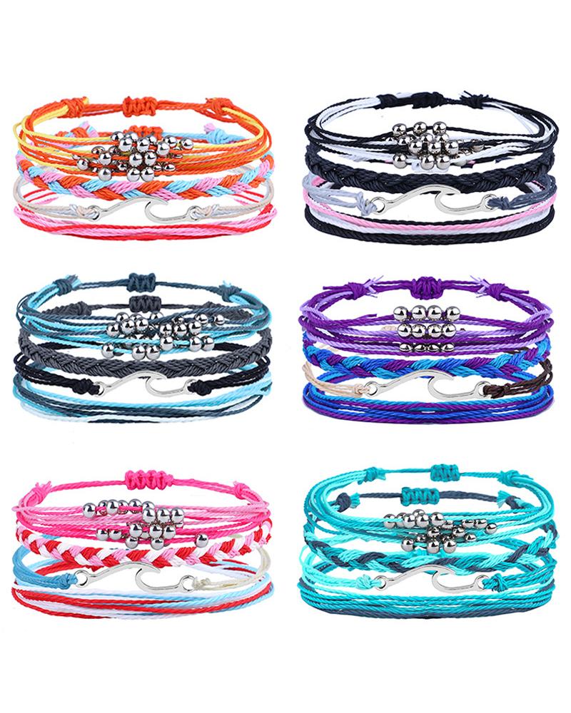 

4pcs Bohemian Colorful Braided Beaded Clan Bracelets, Style6