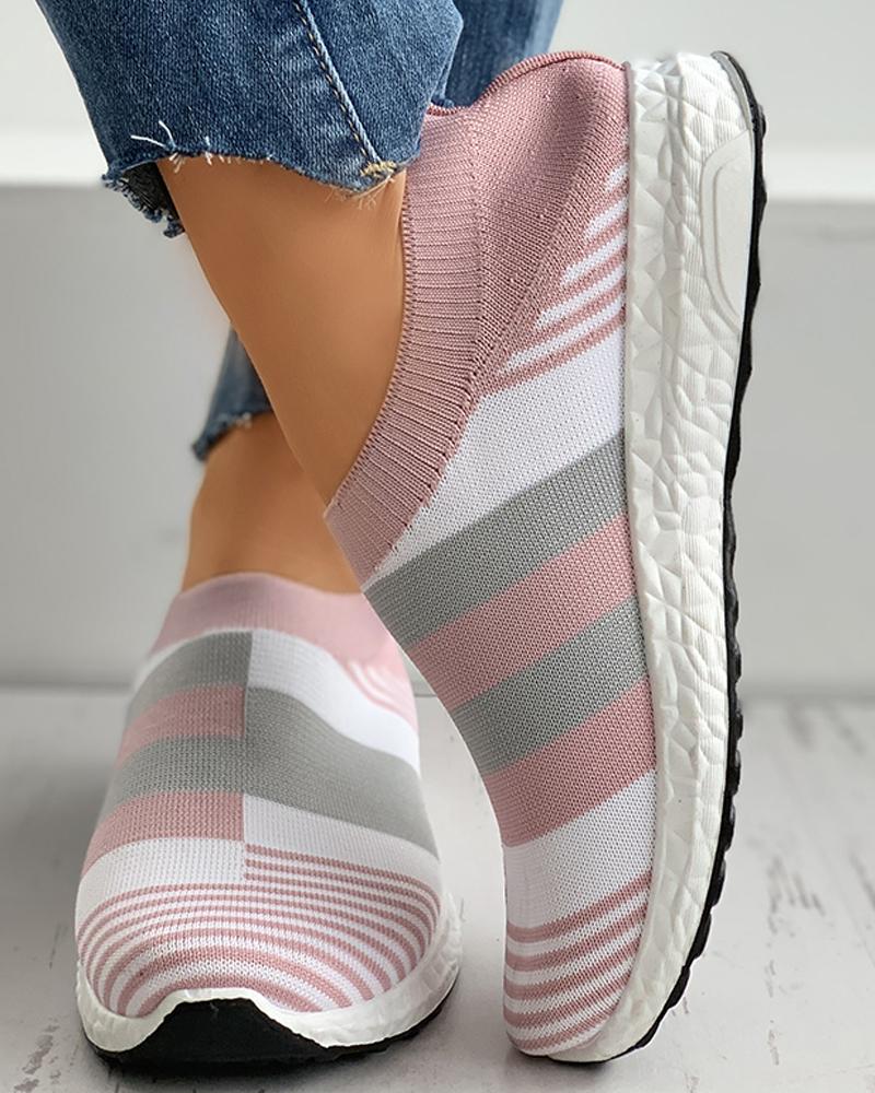 

Colorblock Breathable Knitted Casual Sneakers, Pink