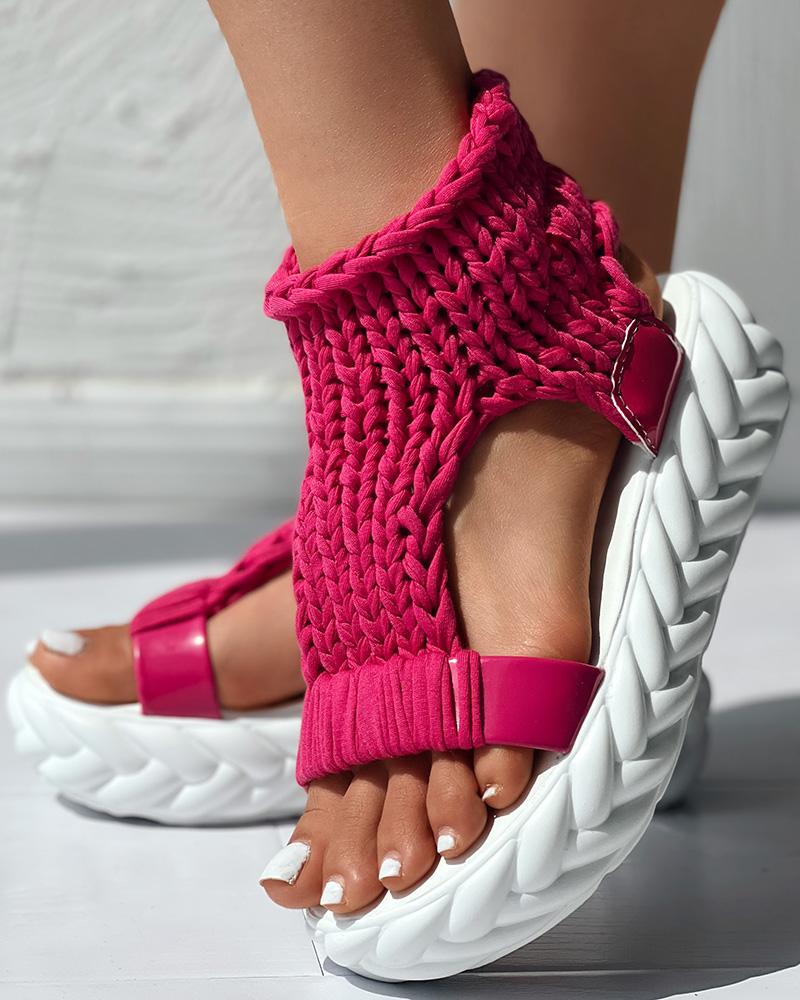 

Hollow Out Knit Platform Sandals, Hot pink