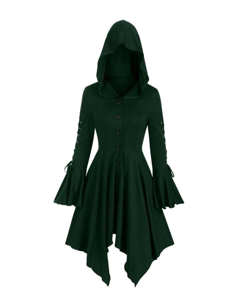 

Halloween Party Cosplay Women Costume Medieval Cloak Hooded Dress Renaissance Gothic Vintage Dress, Green