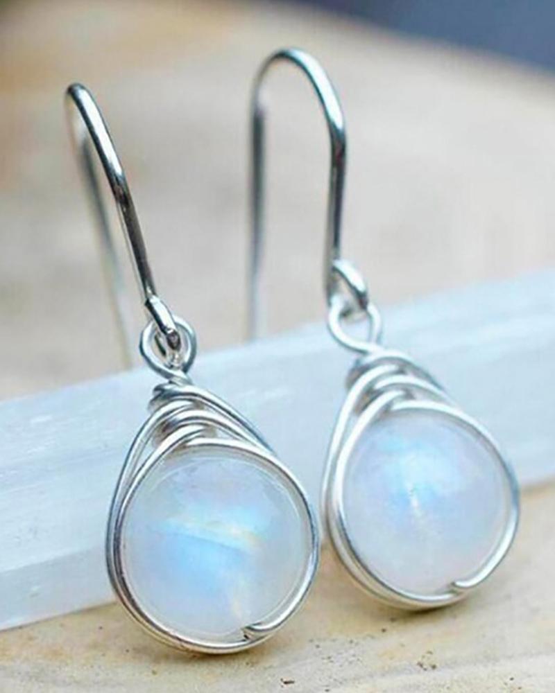 

1Pair Crystal Stone Bulb Shaped Dangle Hook Earrings, White