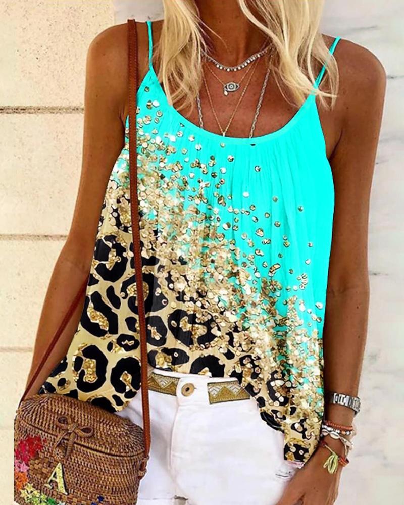 Contrast Leopard Casual Cami Top