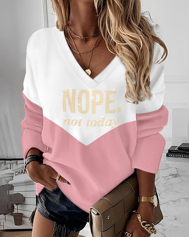 

Colorblock Nope Not Today Pattern Rhinestone Top, Pink