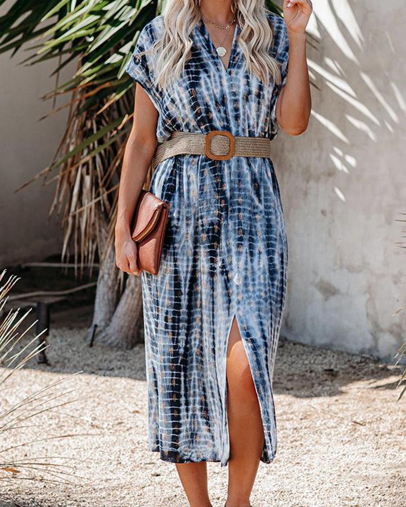 

Belted Waist Slit Midi Dress, Blue
