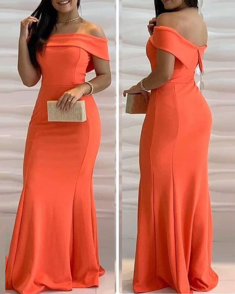 

Off Shoulder Maxi Evening Dress, Orange