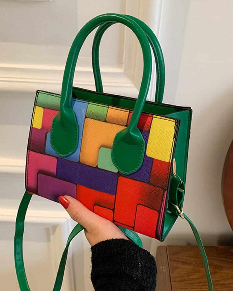 

Graphic Print Satchel Bag, Green
