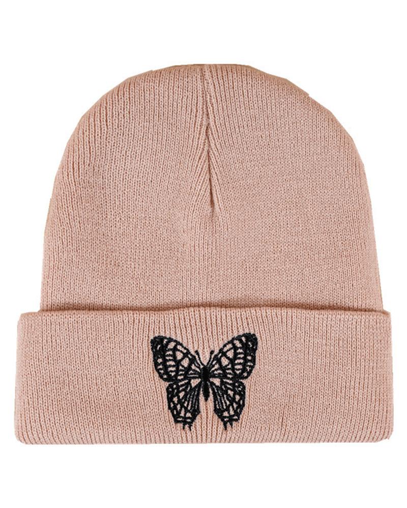 

Butterfly Embroidery Thermal Knit Bennie Hat, Pink