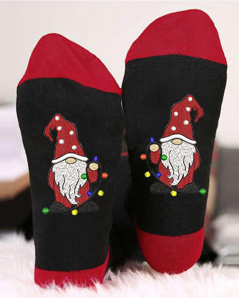 

1Pair Christmas Cartoon Santa Gnomes Print Colorblock Crew Socks, Style1