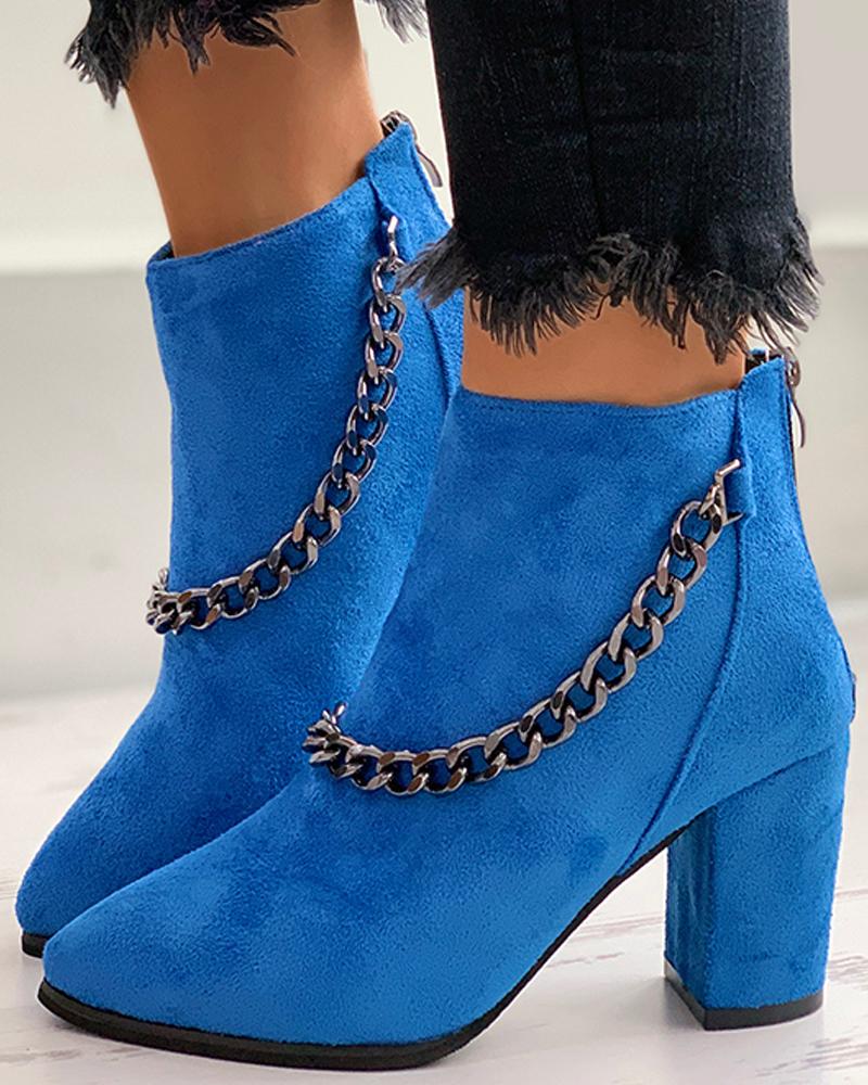 

Chain Decor Chunky Heeled Boots, Blue