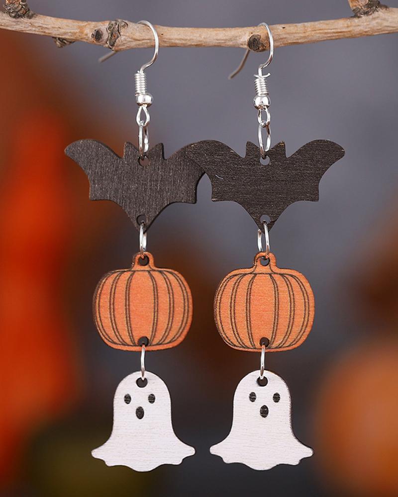 

1Pair Halloween Vintage Ghost Bat Pumpkin Layered Dangle Earrings, Multicolor