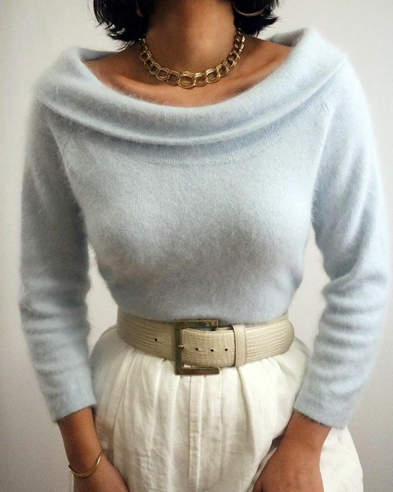 

Fluffy Long Sleeve Casual Sweater, Blue