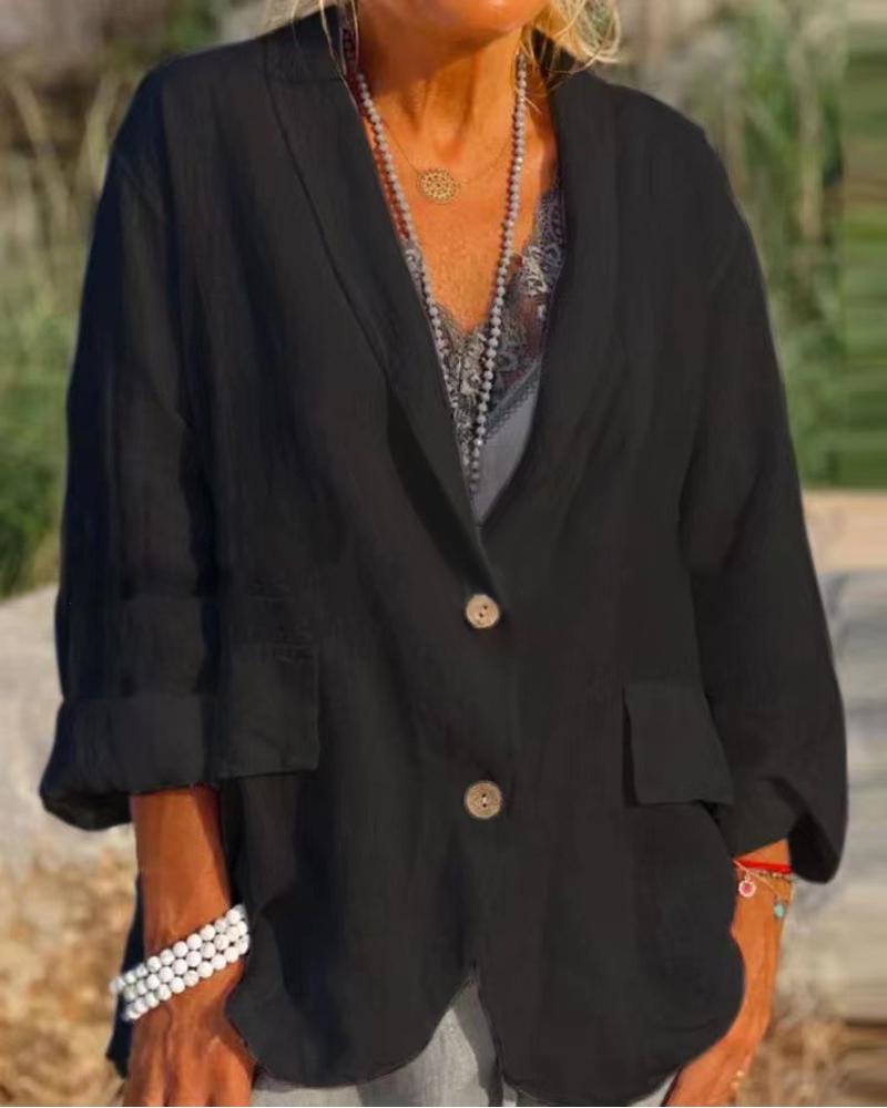 

Long Sleeve Shawl Collar Double Button Blazer, Black
