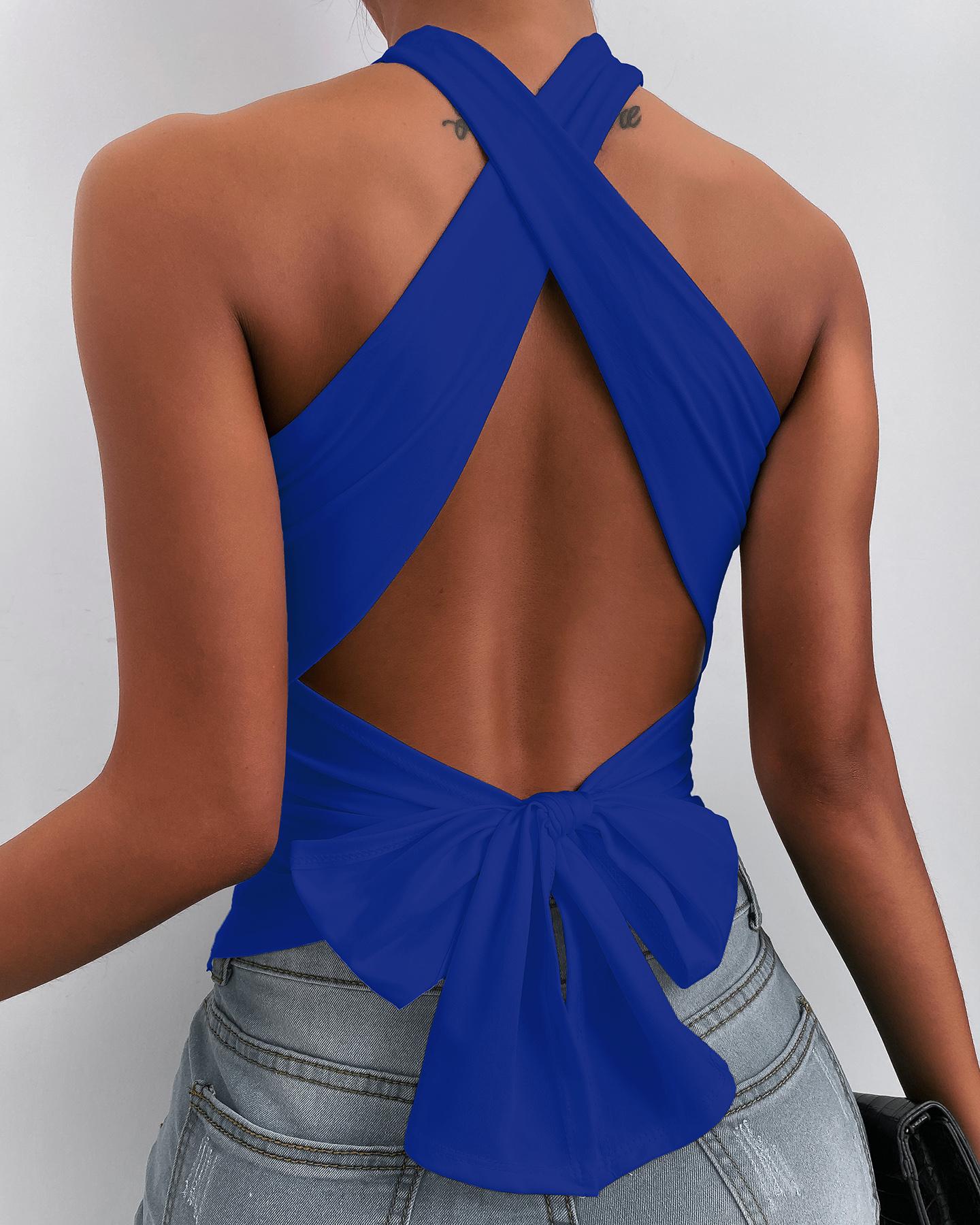 

Crisscross Backless Tied Detail Top, Blue