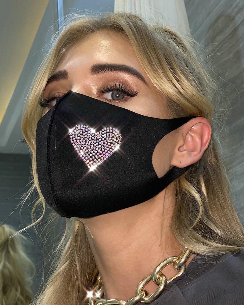 

Heart Pattern Studded Breathable Face Mask, Black