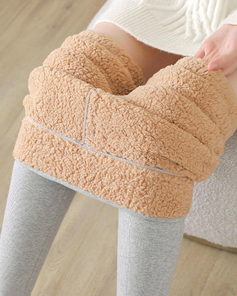 

Letter Embroidery High Waist Thermal Warm Fleece Lined Leggings, Style5