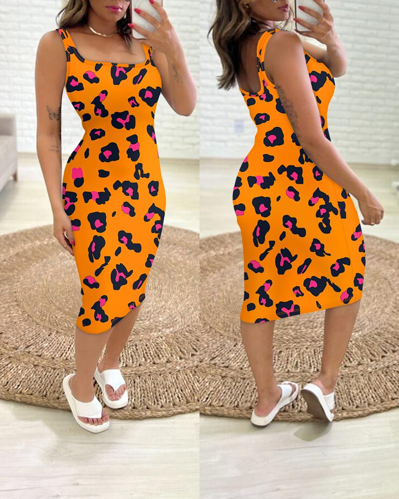 

Leopard Print Sleeveless Bodycon Dress, Orange