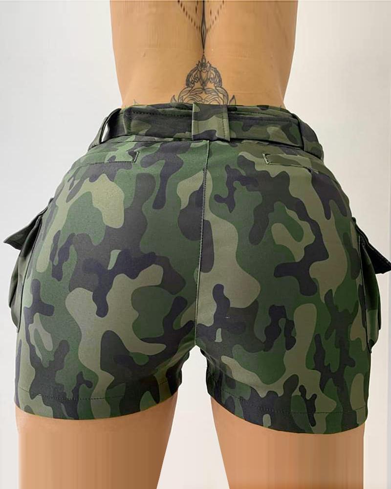 

Camouflage Print Pocket Design Cargo Shorts, Army green