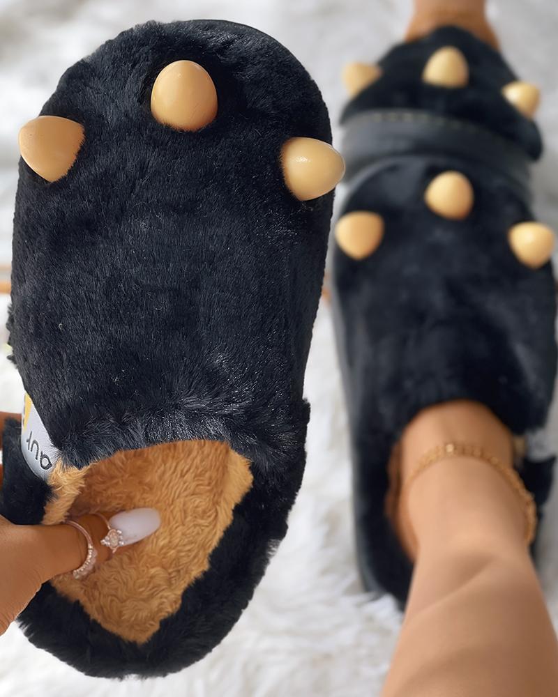 

Cartoon Pattern Fuzzy Slippers, Black