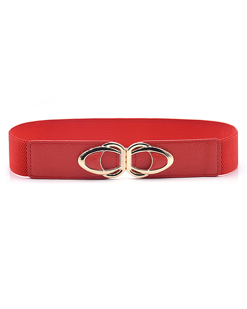 

1pc Minimalist Metal Buckle Elastic Belt, Red