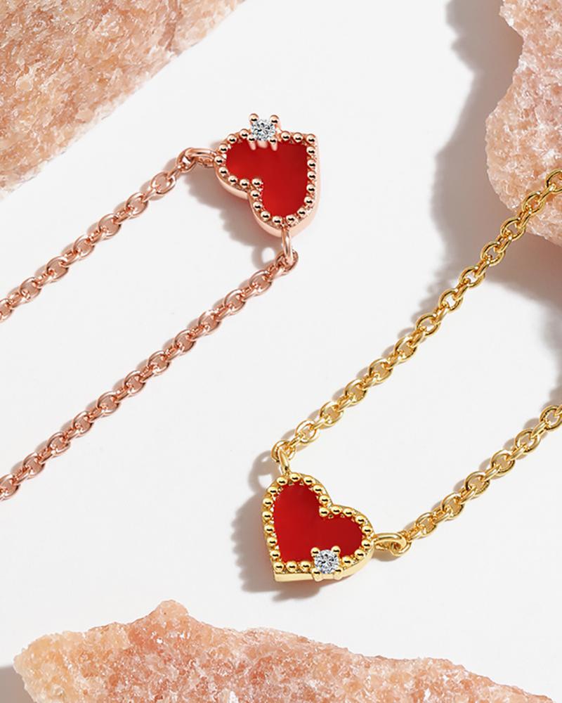 

1pc Valentine's Day Heart Pattern Rhinestone Pendant Chain Necklace, Gold