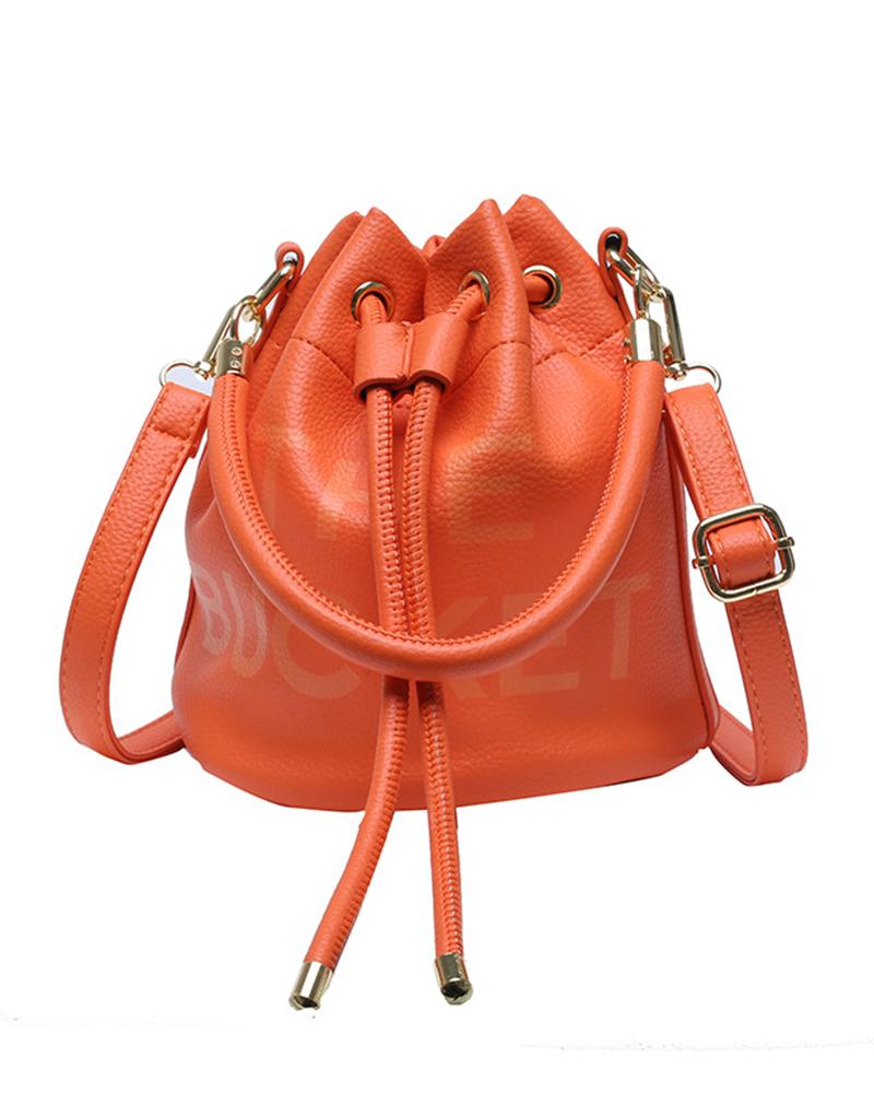 

Letter Pattern Drawstring Bucket Bag, Orange