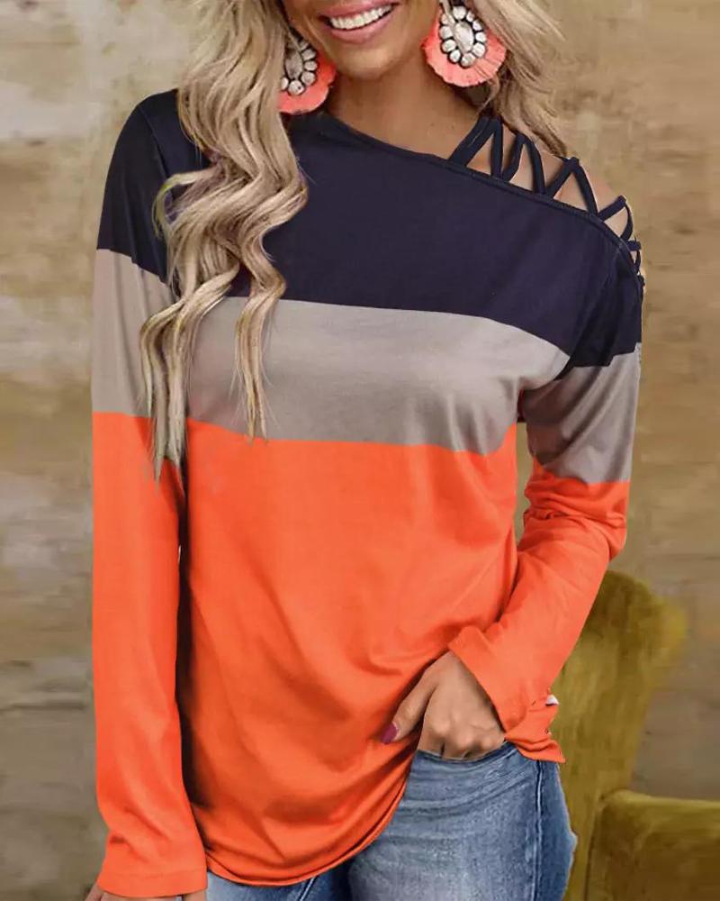 

Colorblock Cold Shoulder Long Sleeve Top, Orange