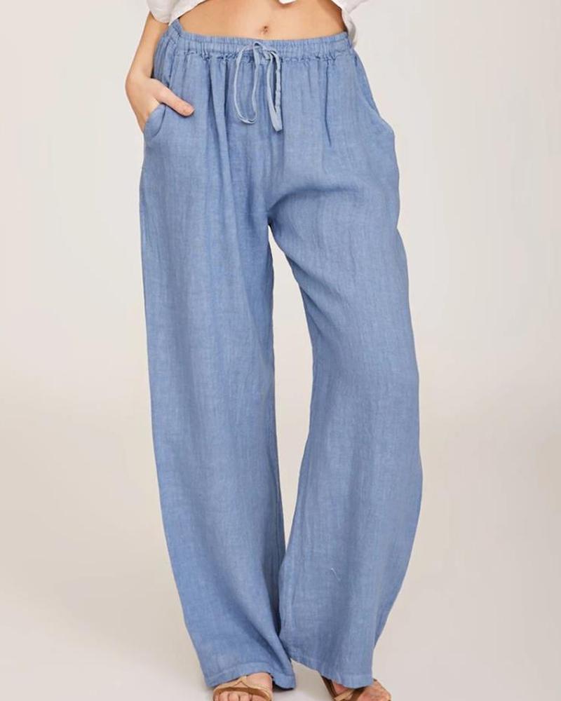 

Elastic Waist Straight Leg Pants, Lighted blue