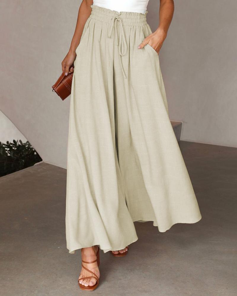 

Drawstring High Waist Wide Leg Pants, Apricot