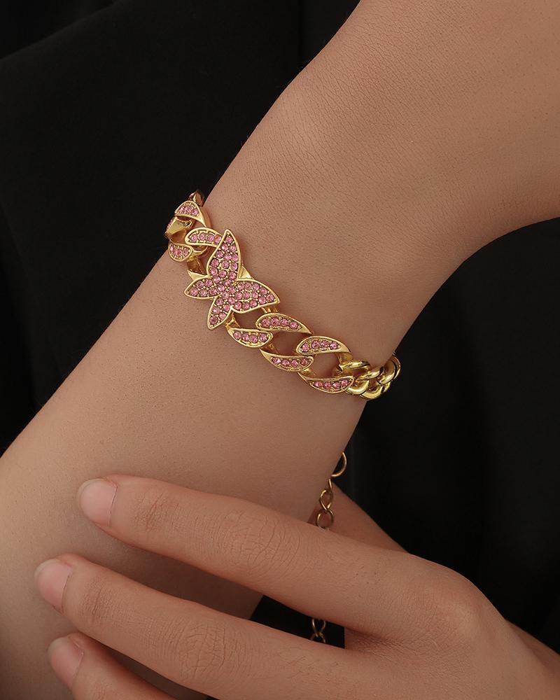 

1pcs Butterfly Rhinestone Chain Bracelet, Gold