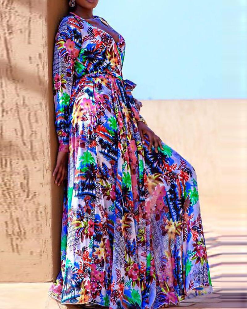 

Tie Dye / Cheetah Print V Neck Maxi Dress, Multicolor