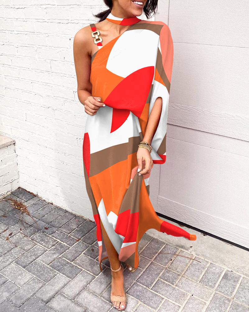 

Colorblock Chain Strap Split Hem Maxi Dress, Multicolor