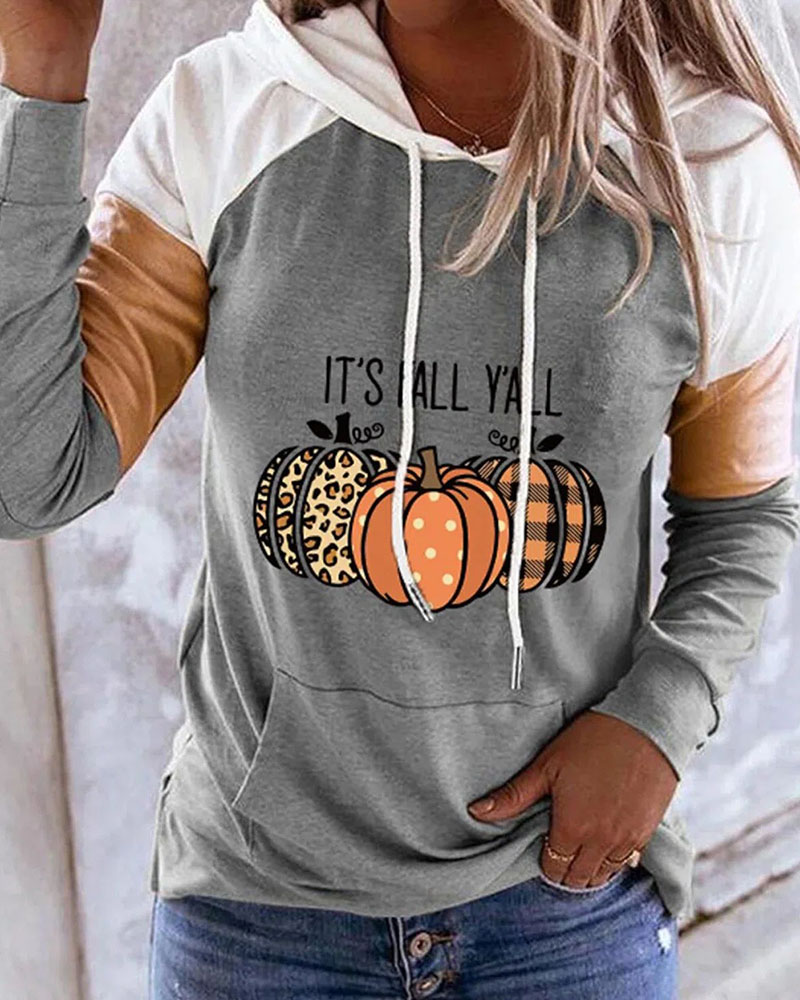 

Halloween Pumpkin Print Long Sleeve Hoodie, Gray