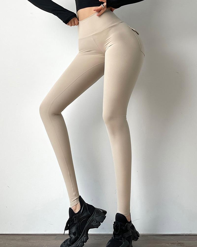 

Plain High Waist Skinny Active Pants, Apricot