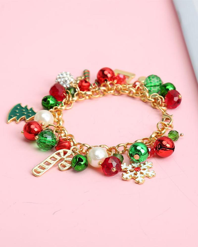 

1pc Christmas Tree Jingle Bell Snowflakes Chain Bracelet, Red