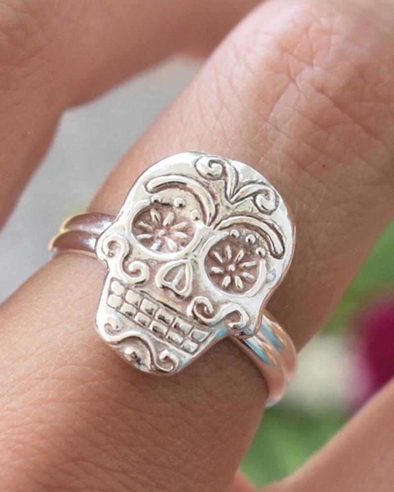 

1pc Halloween Skull Shaped Ring, Silver