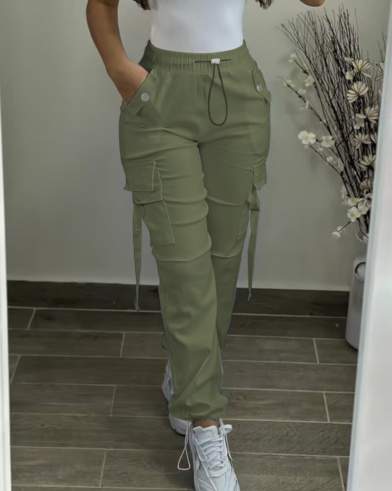 

Pantalon à revers avec cordon de serrage et poche, Green