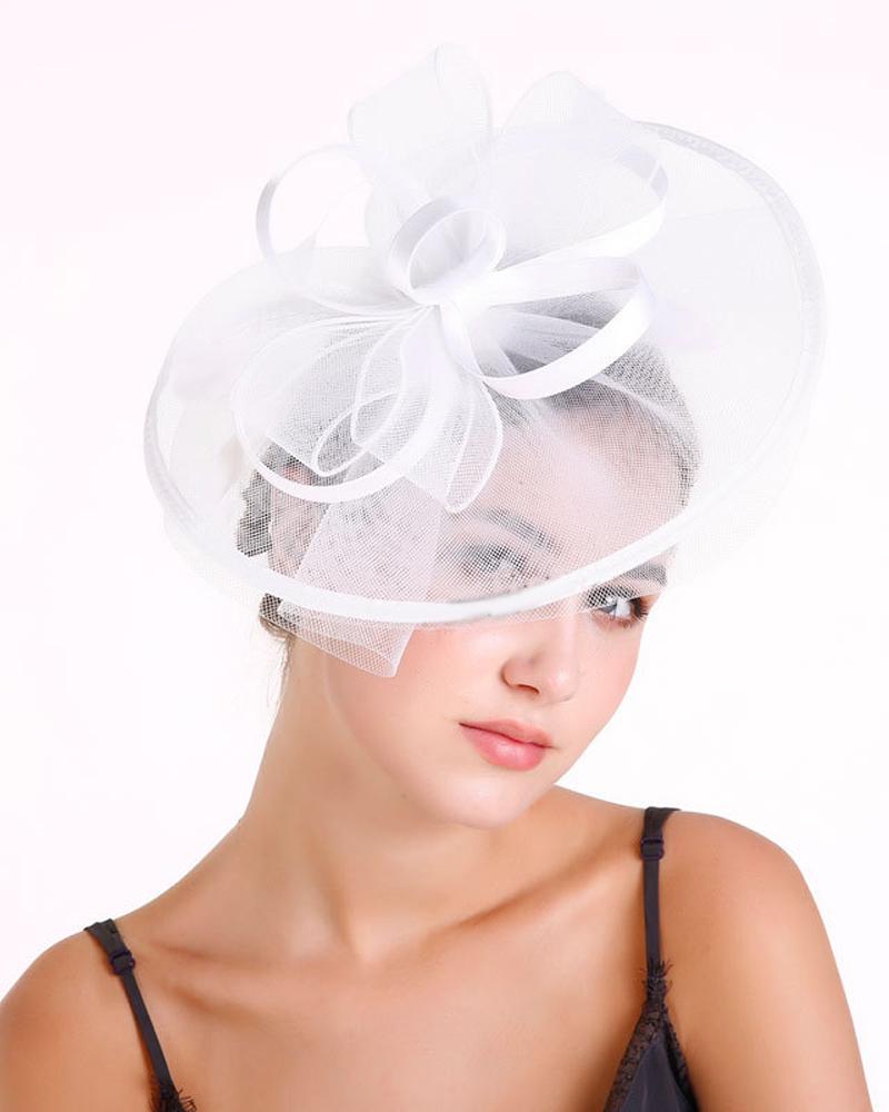 

Bowknot Fascinator Hat Feather Sheer Mesh Headband Bridal Wedding Cocktail Tea Party Headwear, White