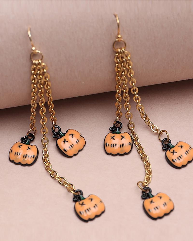 

Halloween Pumpkin Pattern Chain Drop Earring, Yellow